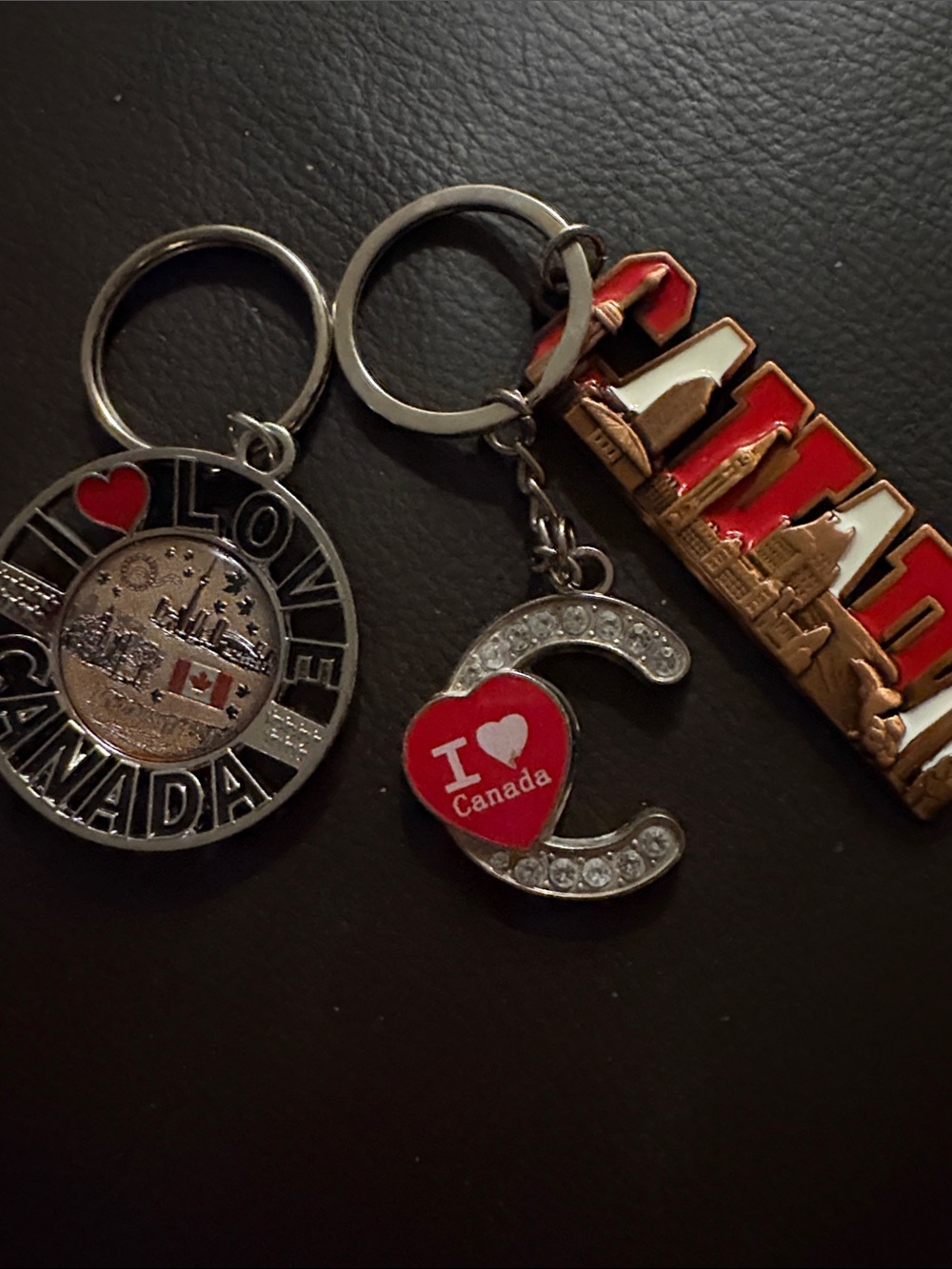 I Love Canada Keychain Trio - Red, Silver, Gold Accents